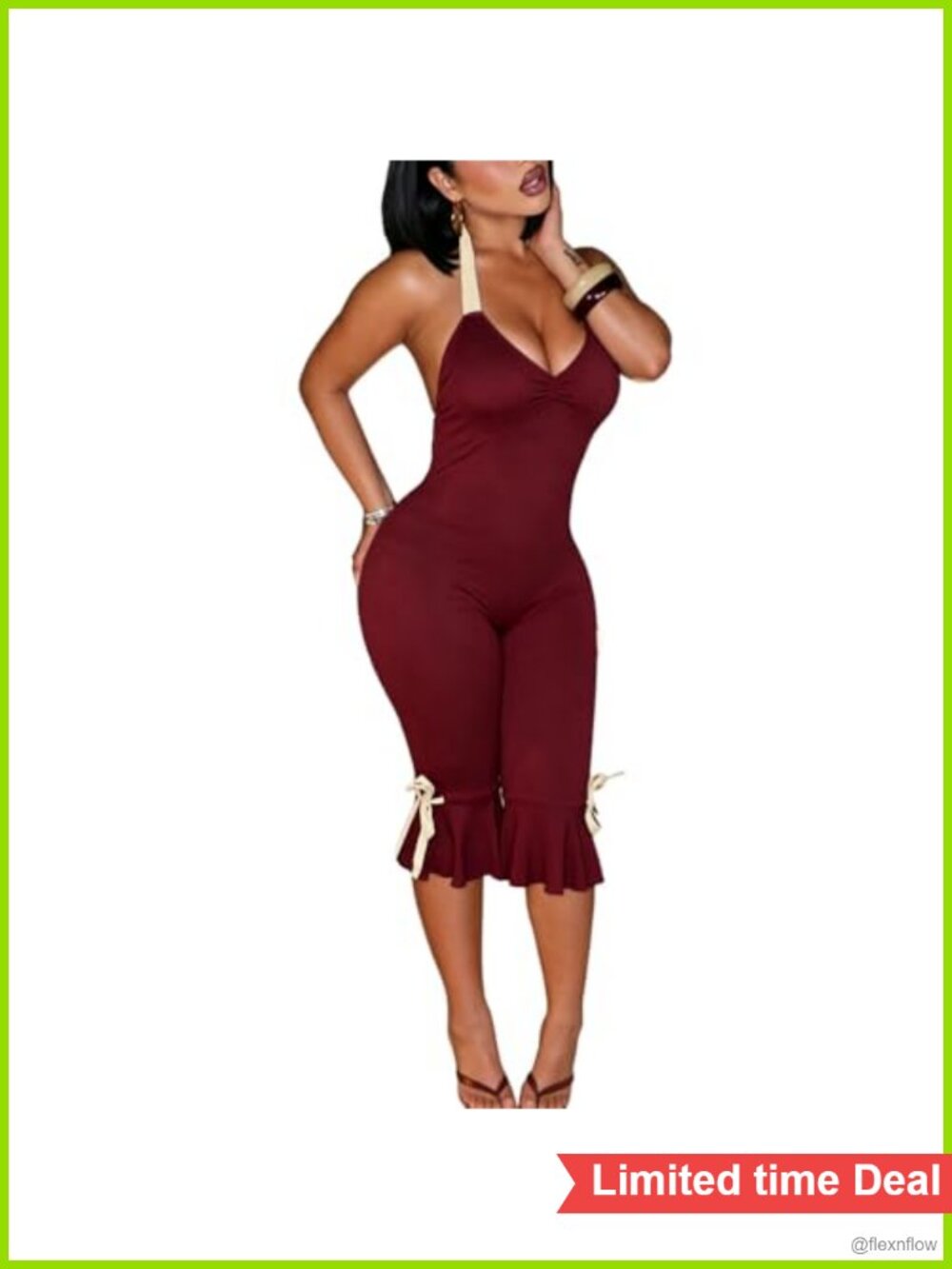 Sexy Bodycon Capri Jumpsuit Sleeveless Backless Halter V Neck One Piece Party